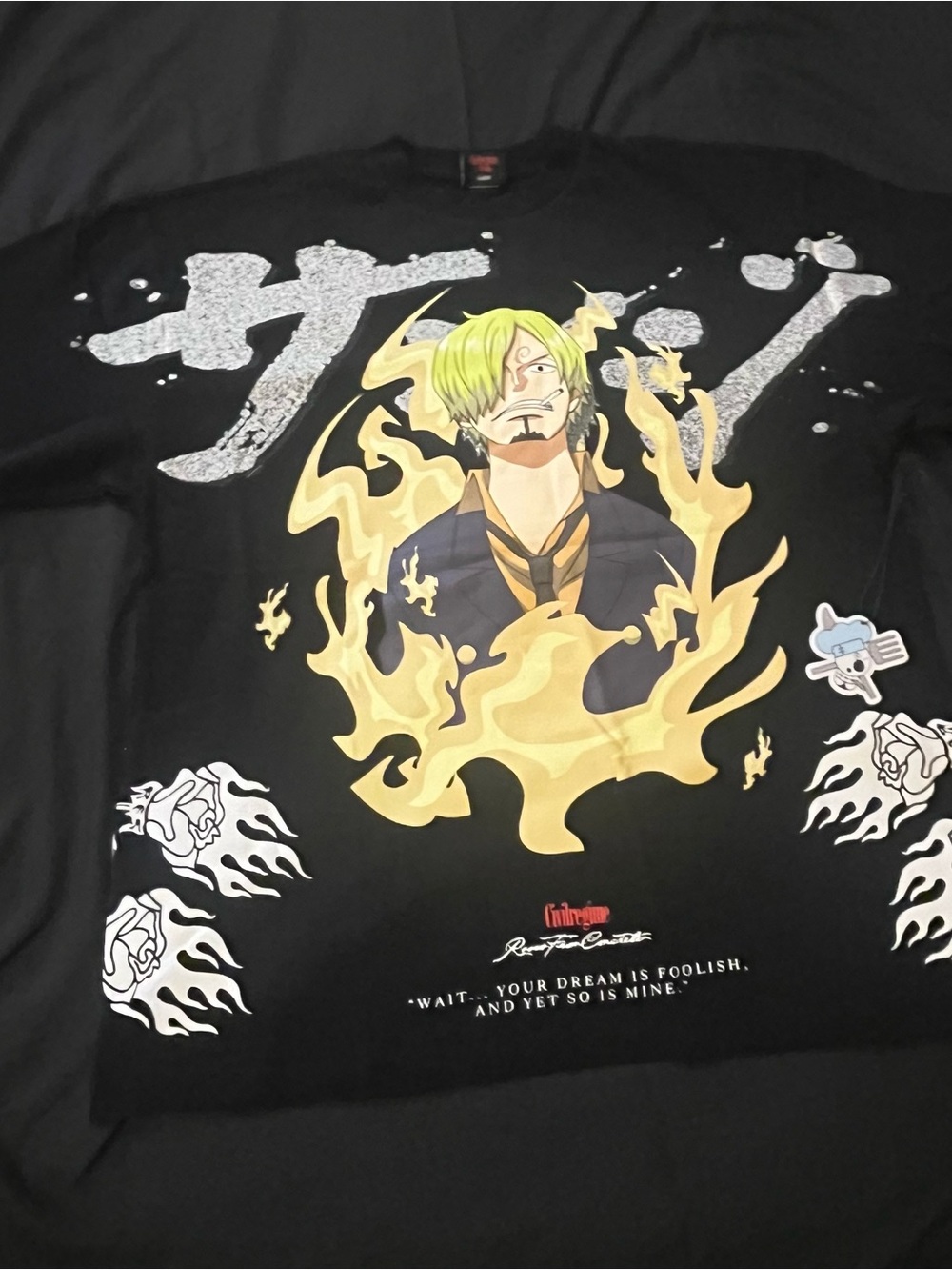 Black Graphic Short Sleeve Tee with Yellow Flame Character